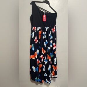 PatPat Black Dress with Colorful Butterfly Accents